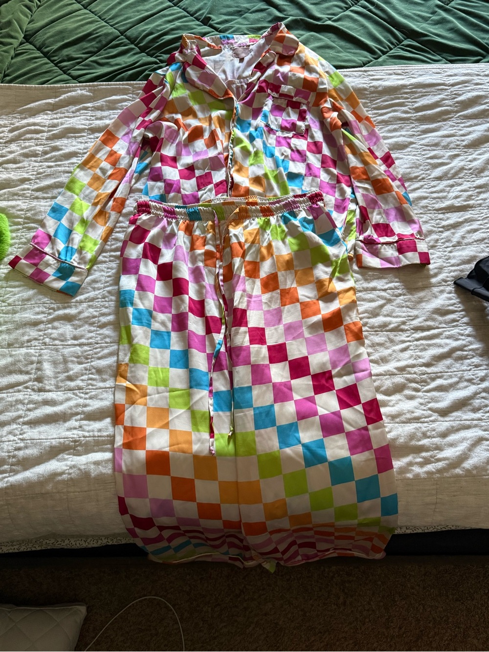 Show Me Your Mumu Rainbow Checkered Silky Pajama Set